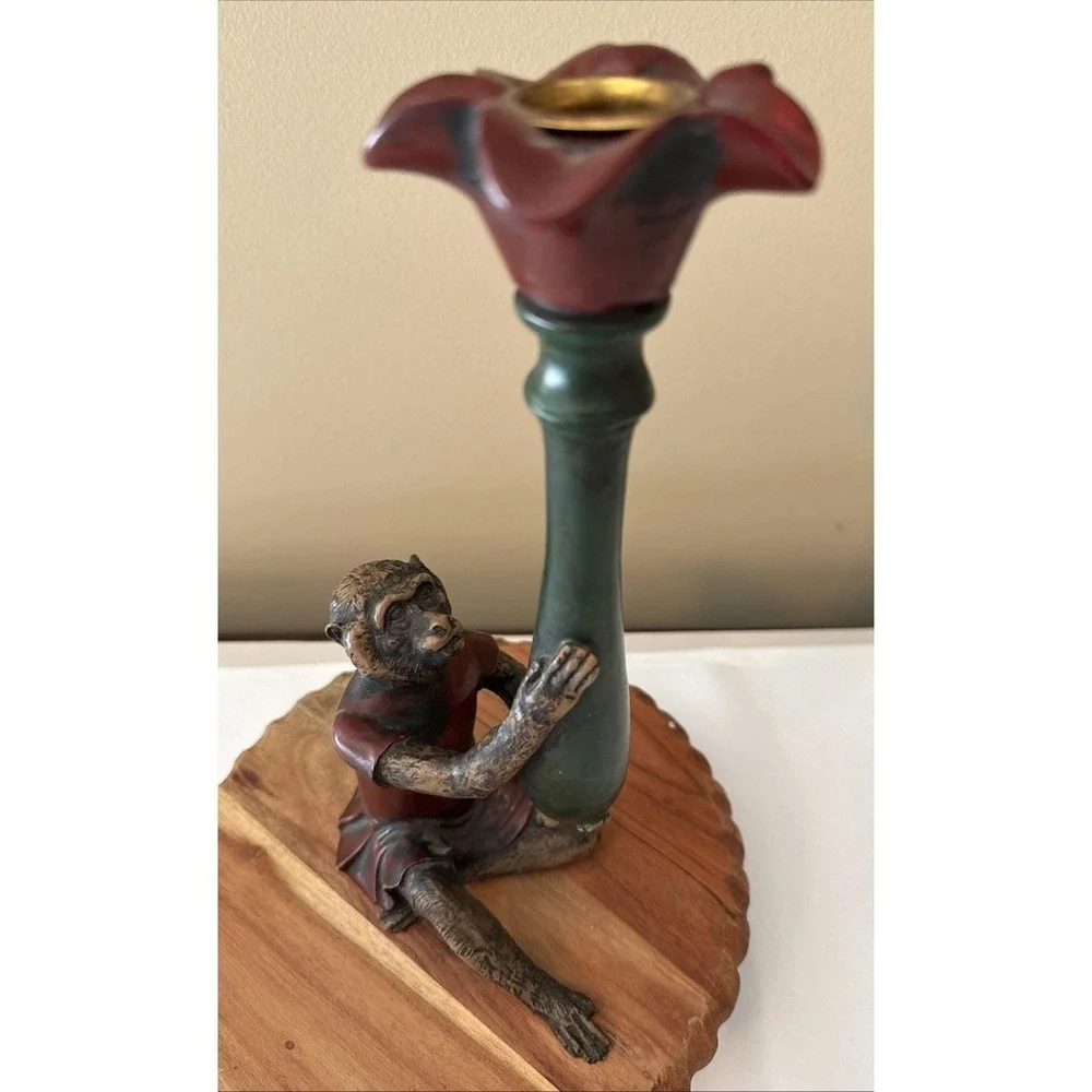 Vtg Bill Huebbe STYLE Butler Monkey in Red Coat Candlestick Candle Holder